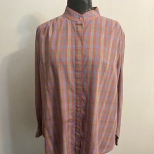 Peter Ashley Unlimited Vintage Plaid Blue/Pink button down top, size 3X